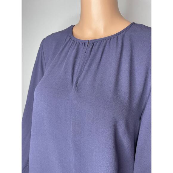 Eileen Fisher Slit Neck Purple Long Sleeve Georgette Silk Blouse size Medium New - Picture 3 of 13